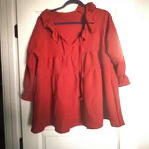 Red Ruffled Women's Blouse